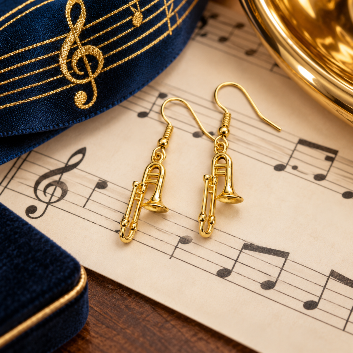 Sundry & Sound Co - Mini Gold Trombone Dangle Earrings (2.1cm)