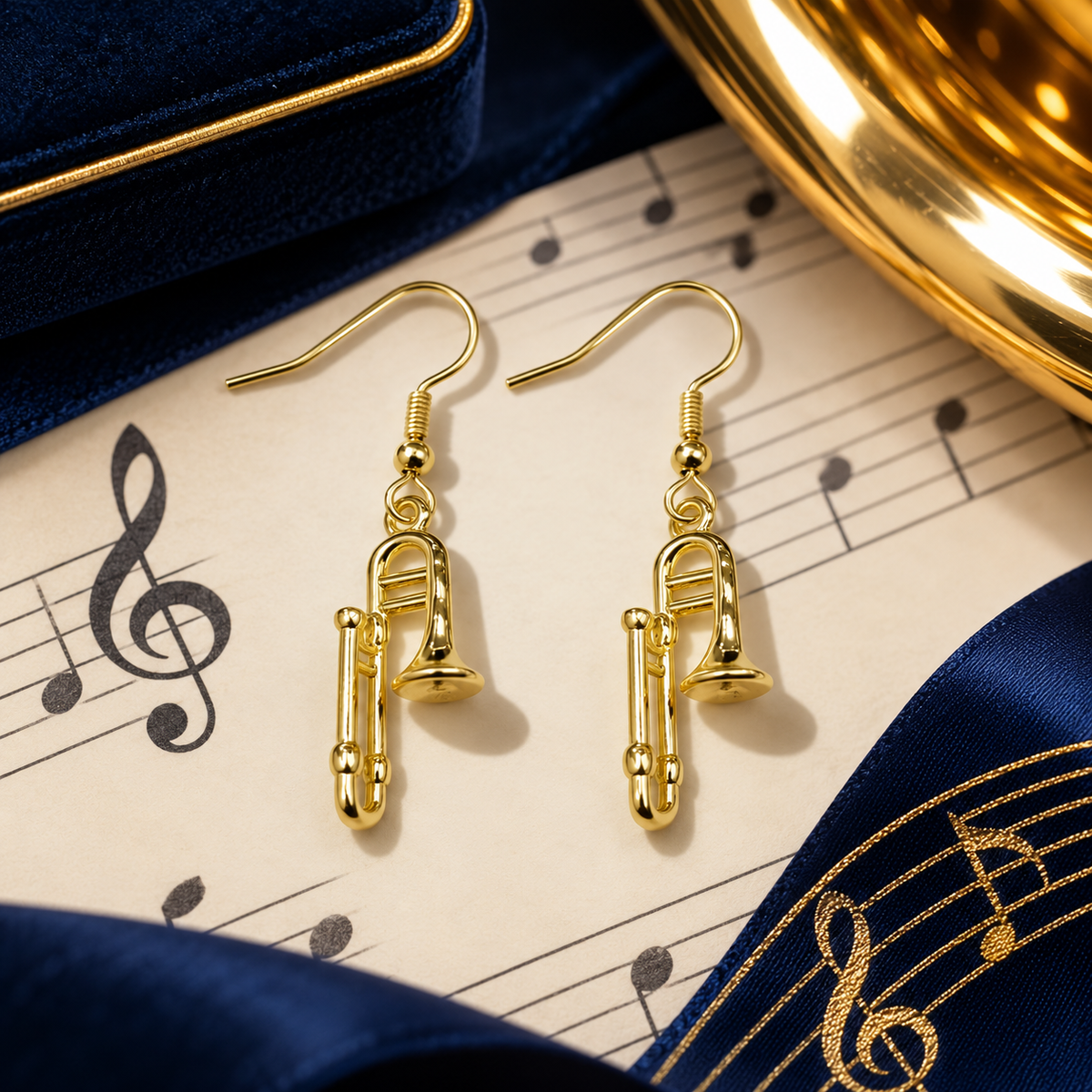 Sundry & Sound Co - Mini Gold Trombone Dangle Earrings (2.1cm)
