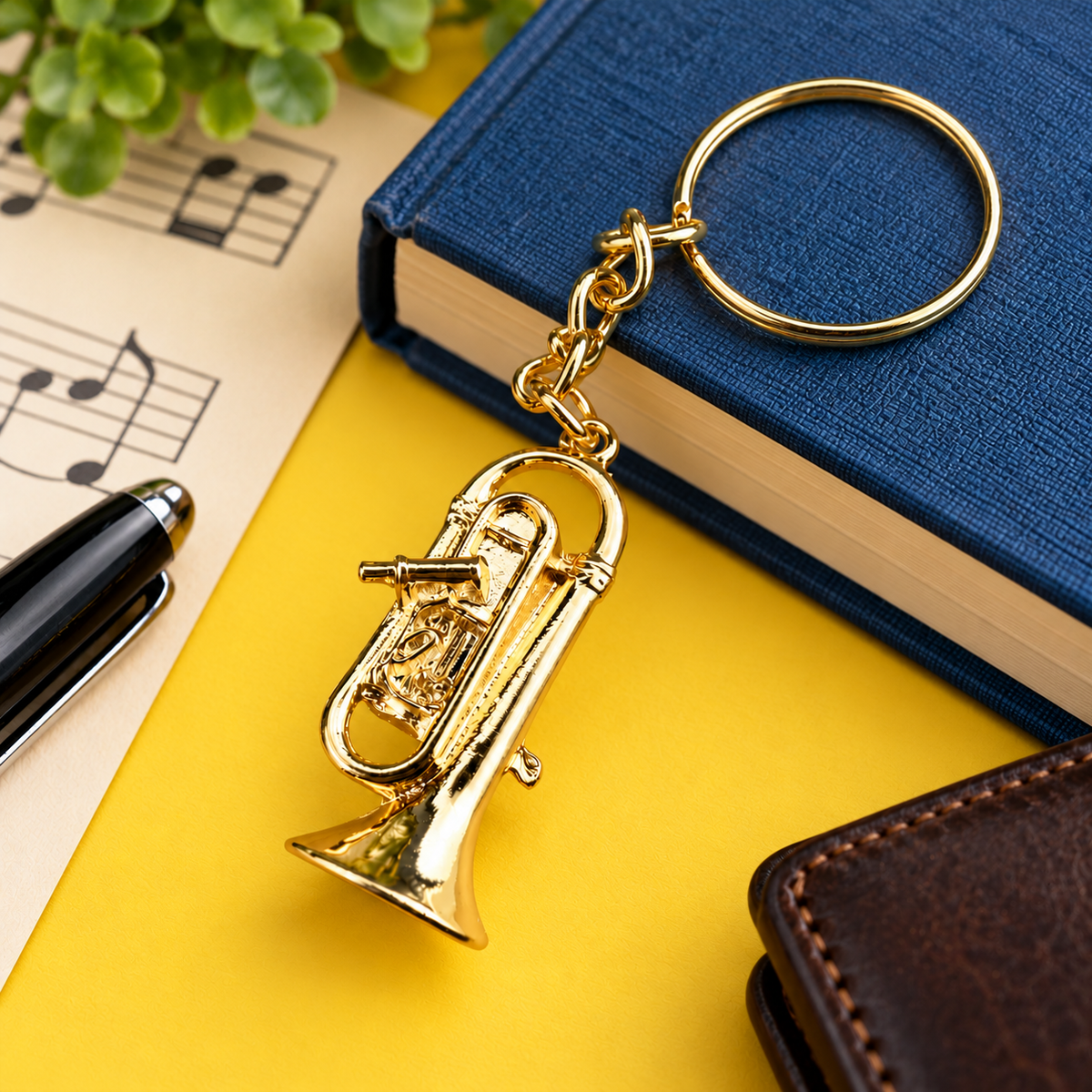 Gold Euphonium/Horn Solid Keyring