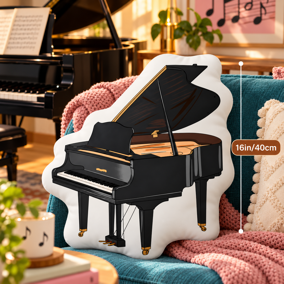 Sundry & Sound Co - 3D Classic Grand Piano Shaped Cushion 40cm - Preorder/Coming Soon/Limited Stock