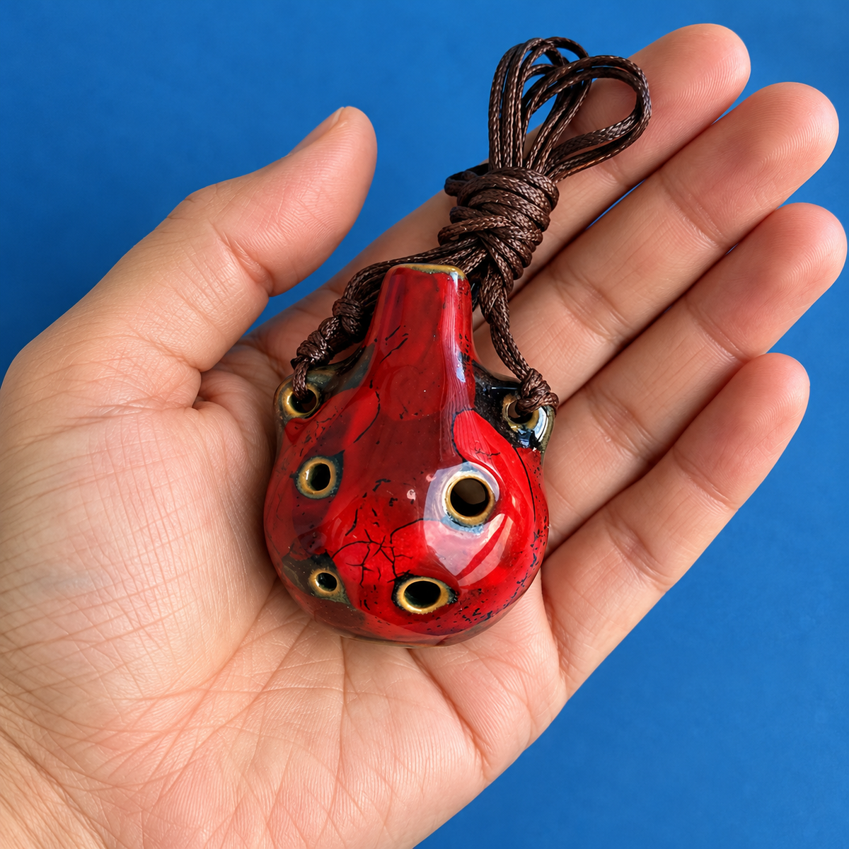 Mini Ceramic 6-Hole Ocarina with Neck Cord and Bag – Red