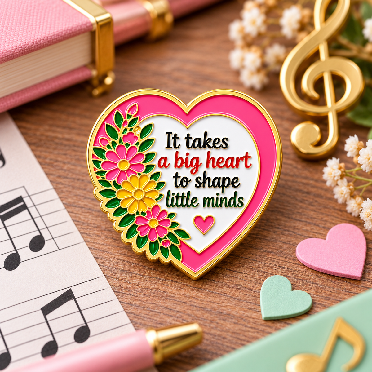 Sundry & Sound Co- It Takes a Big Heart to Shape Little Minds Enamel Pin