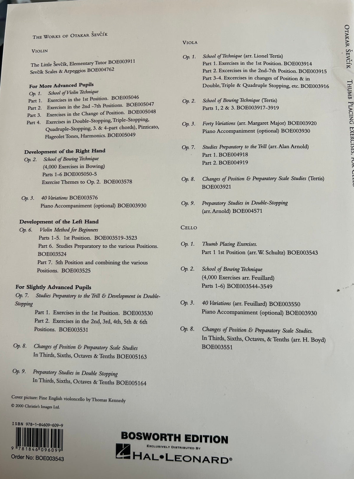 Sevcik Cello Studies Op. 2 Part 1 Book (New Edition)
