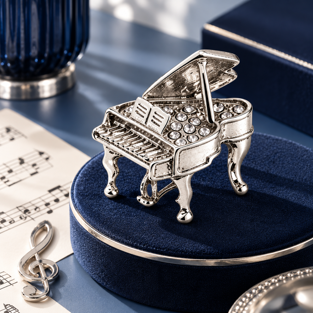 Sundry & Sound Co - Silver Grand Piano Brooch with Rhinestones