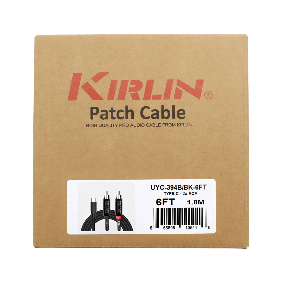 Kirlin 6ft USB C Cable to 2 x RCA (Tip Ring) [KUYC-394B-BK-6]