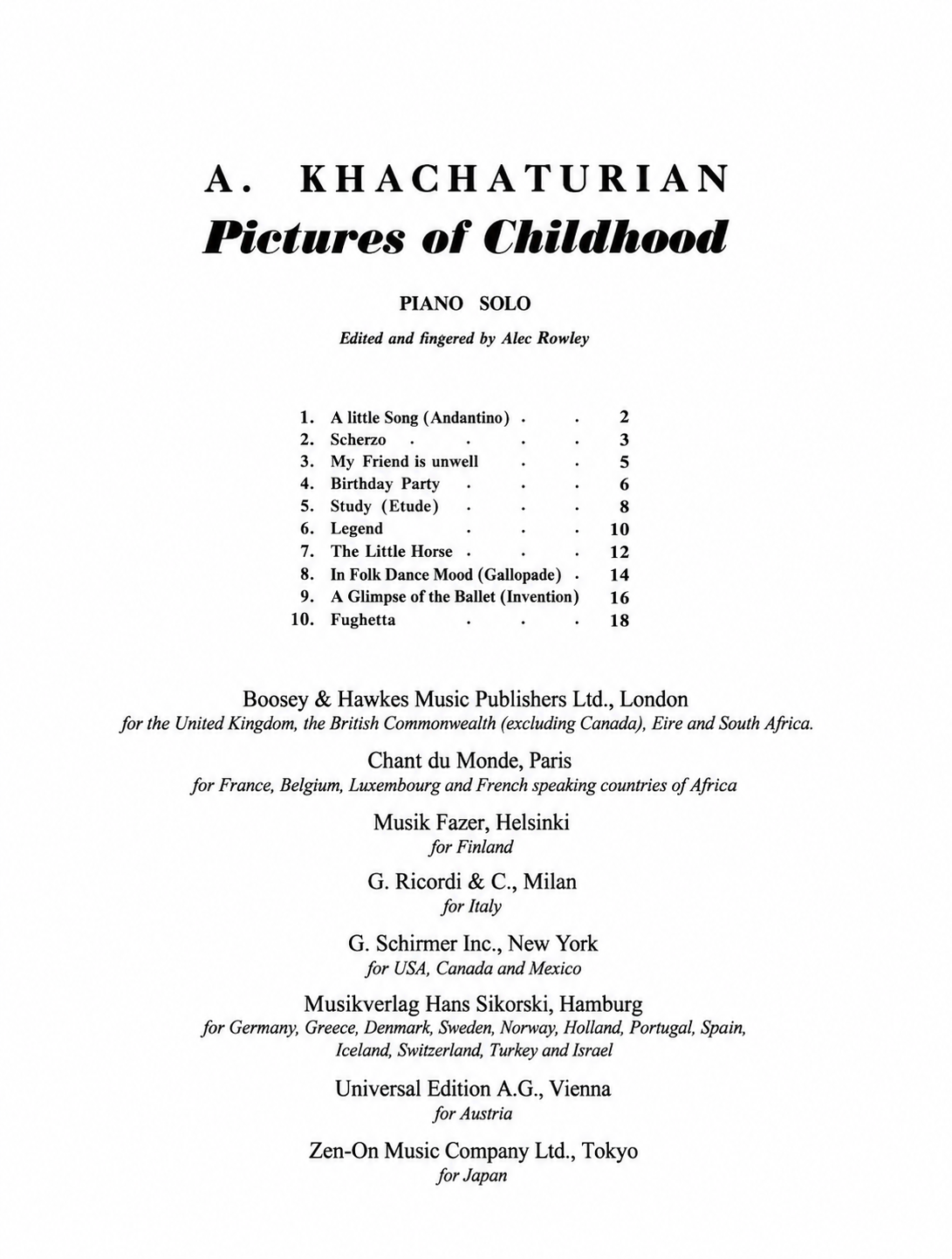 Aram Khachaturian - Pictures Of Childhood Piano Book