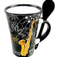 CAPPUCCINO MUG WITH SPOON SAXOPHONE BLACK