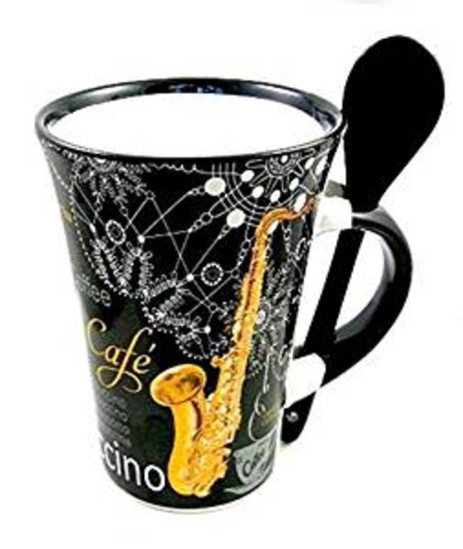 CAPPUCCINO MUG WITH SPOON SAXOPHONE BLACK