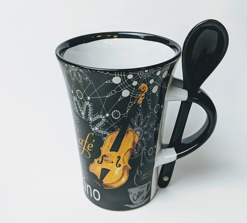 CAPPUCCINO MUG WITH SPOON VIOLIN BLACK