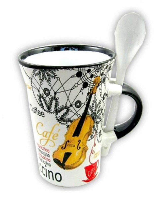 CAPPUCCINO MUG WITH SPOON VIOLIN WHITE