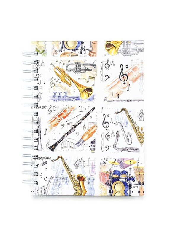 A6 HARDBACK SPIRAL NOTEBOOK MUSIC INSTRUMENTS