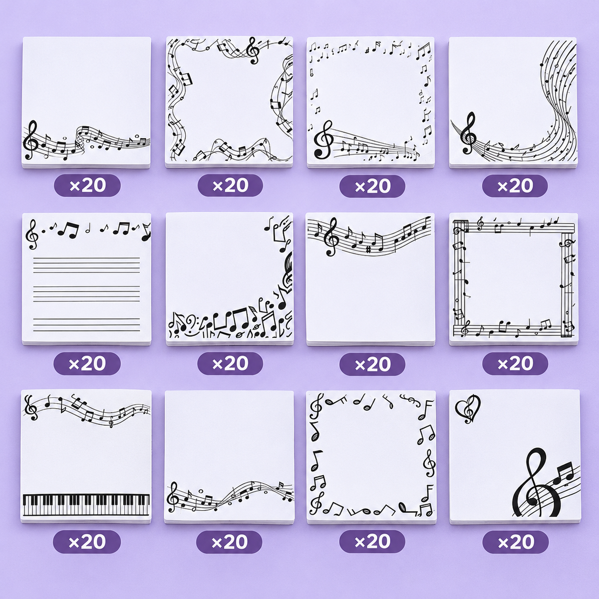 Music Sticky Notes – 4 Pad Set (80 Sheets) – Assorted Musical Designs