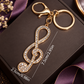 Large Gold and White Rhinestone Treble Clef Keyring with Lobster Clasp