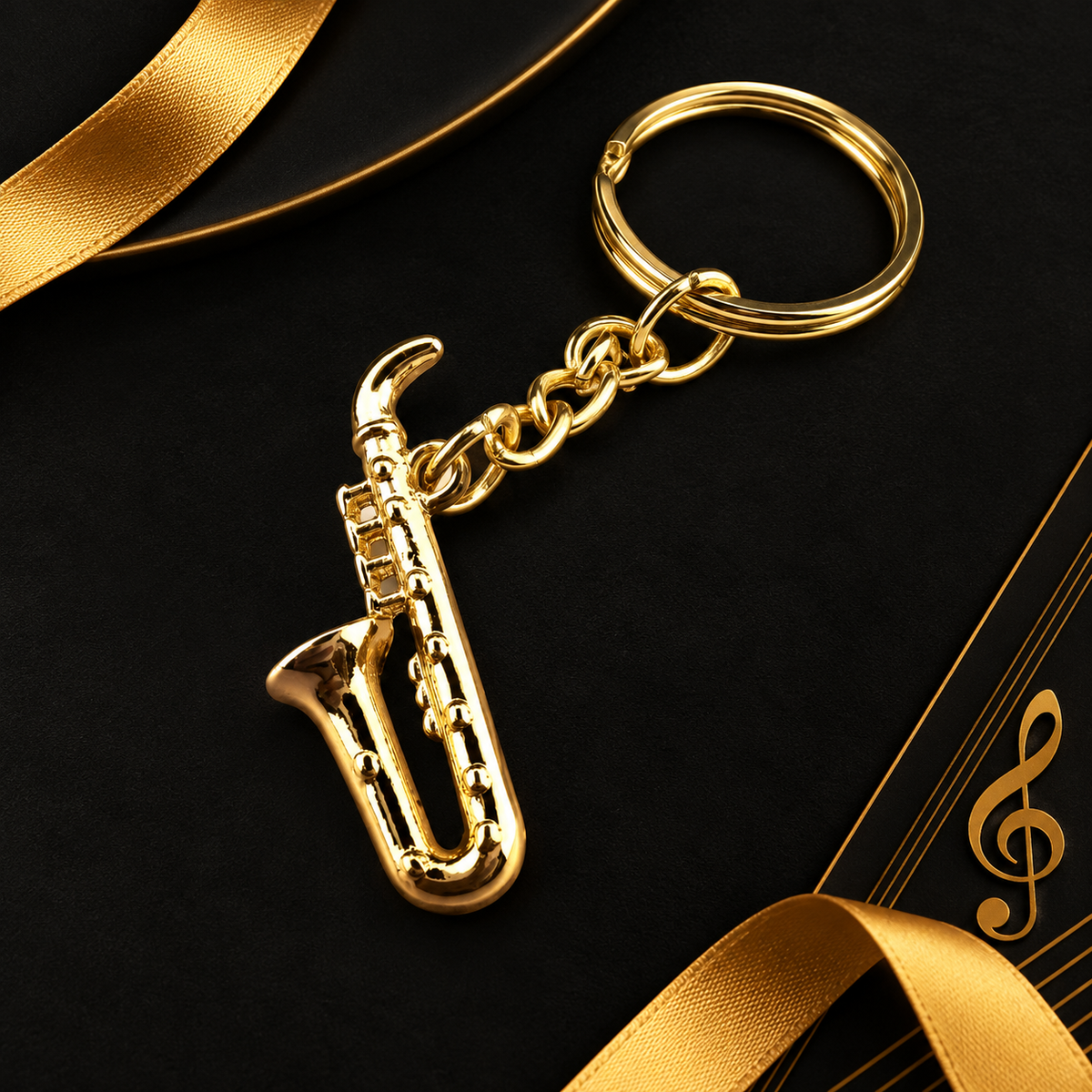 Gold Woodwind & Brass Instrument Keyring Set of 4 (Individually Wrapped)