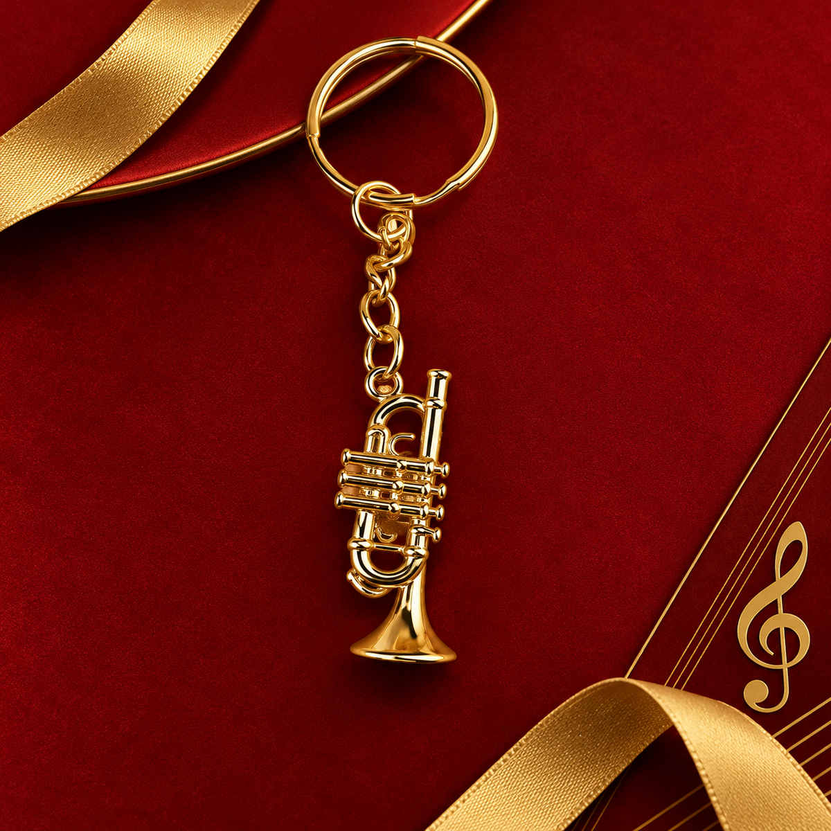 Gold Woodwind & Brass Instrument Keyring Set of 4 (Individually Wrapped)