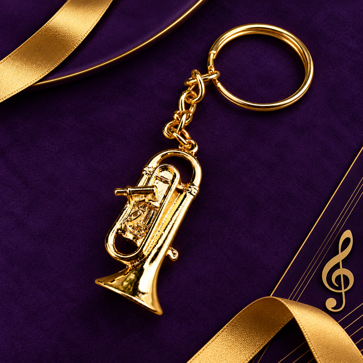 Gold Woodwind & Brass Instrument Keyring Set of 4 (Individually Wrapped)