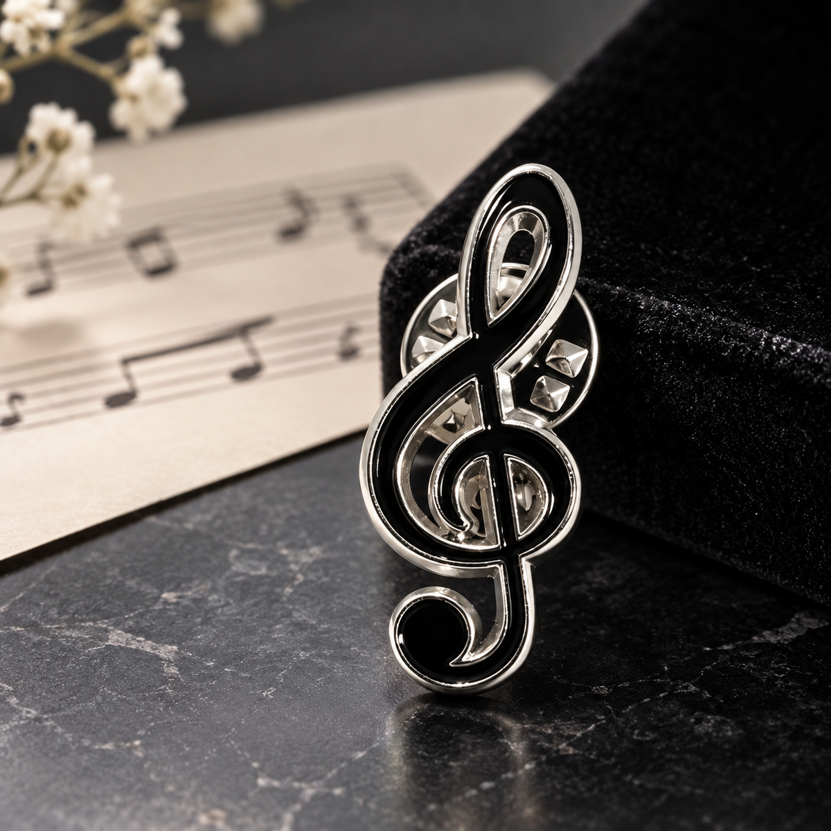 Sundry & Sound Co - Mini Silver & Black Treble Clef Band Lapel Pin