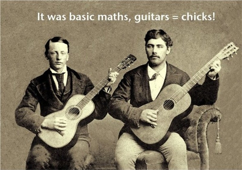 GREETING CARD BASIC MATHS GUITARS = CHICKS