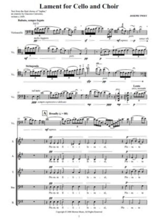 Lament - SATBARB/Cello Vocal Sheet Music
