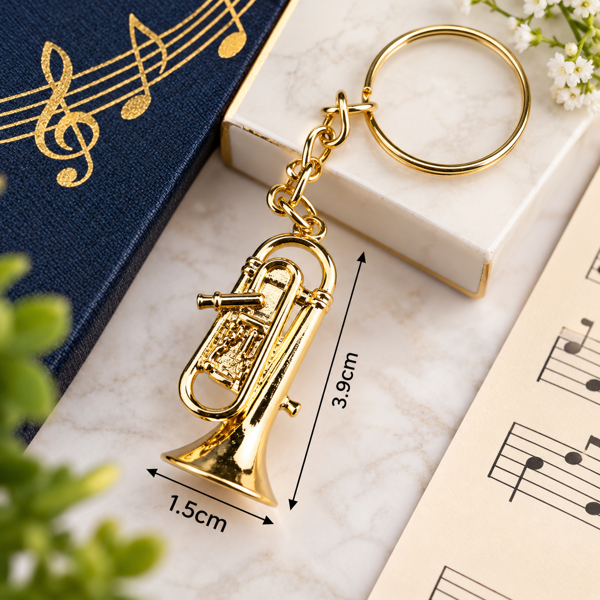 Gold Woodwind & Brass Instrument Keyring Set of 4 (Individually Wrapped)