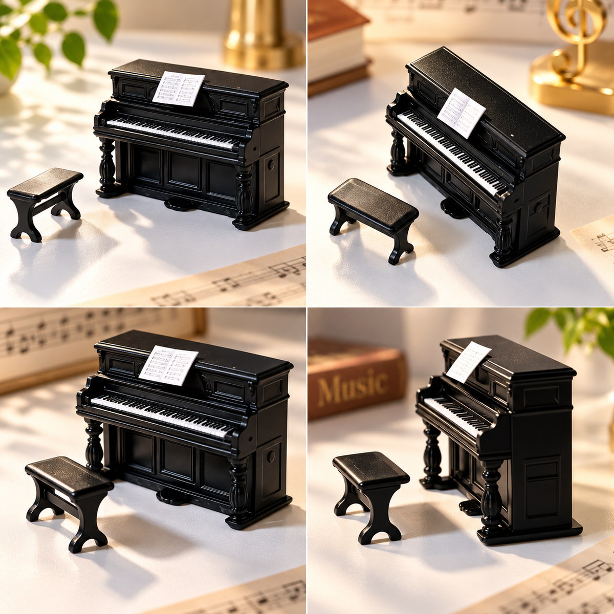 Sundry & Sound Co - Miniature Upright Piano & Stool Model – 1:64 Scale with Display Case