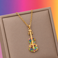 Black Rhinestone Violin Pendant Necklace with Gold Tone Adjustable Chain