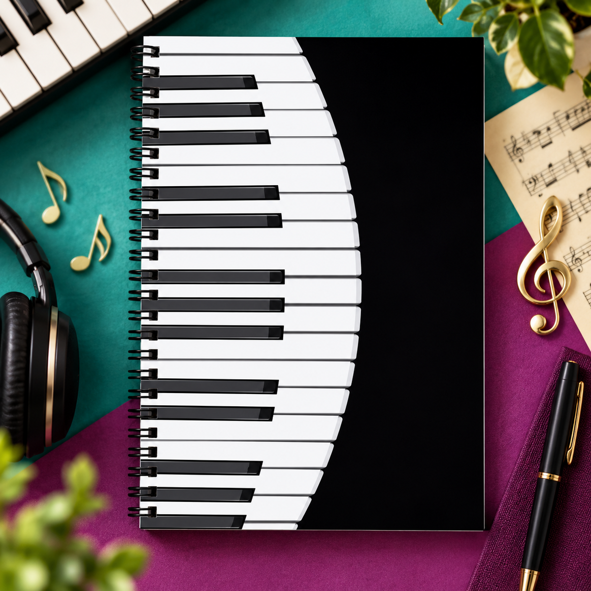 A5 Curved Piano Keys Spiral Notebook (60 Pages)
