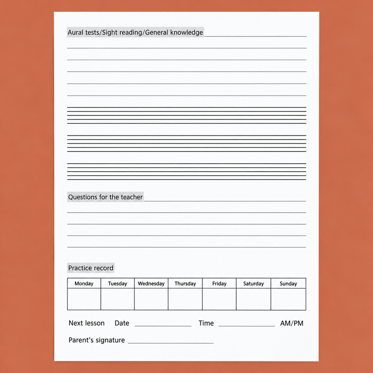 AMEB Music in Country Practice Diary (Part Proceeds Donated)