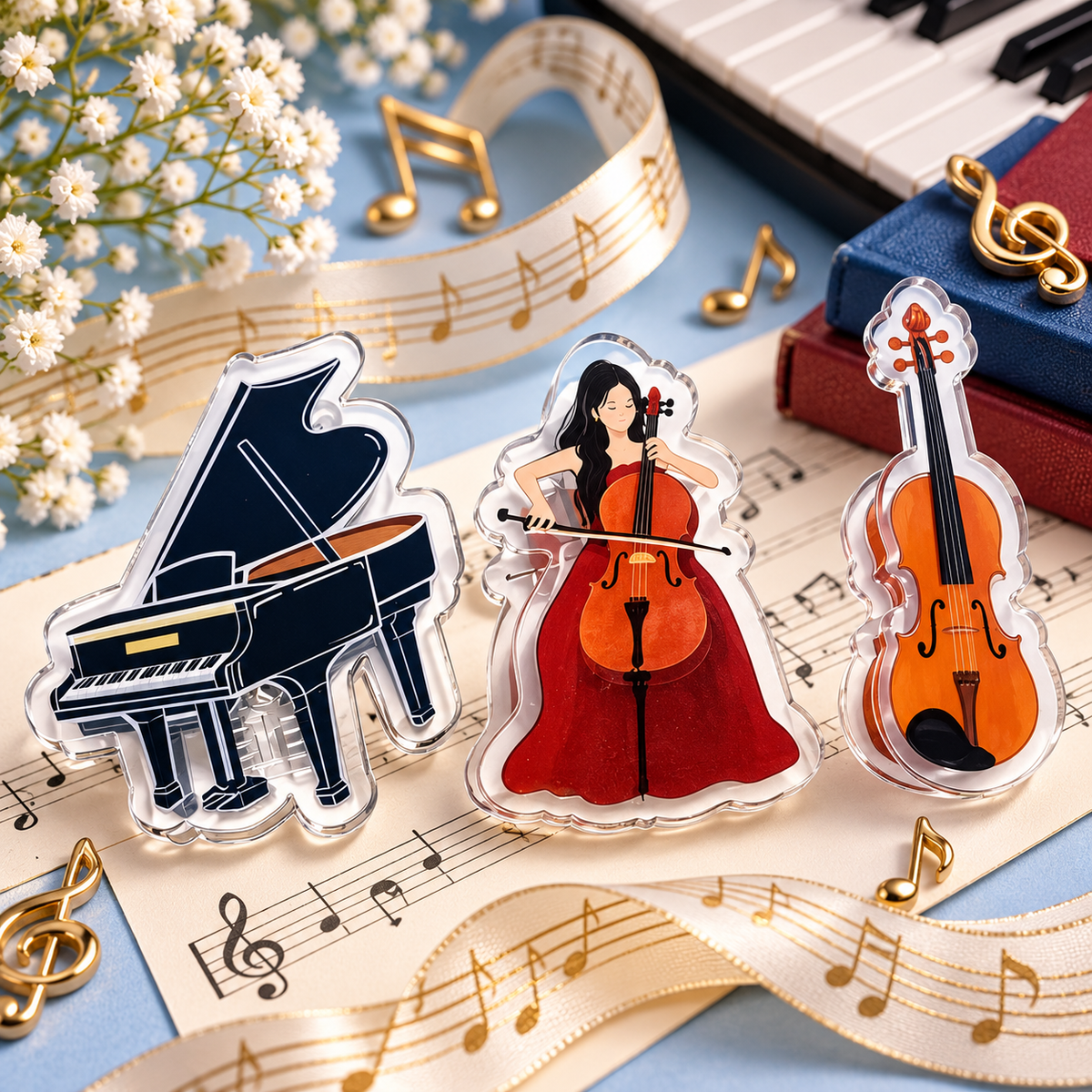 3 Piece Music-Themed Sheet Music Clips – Cello, Piano and Violin