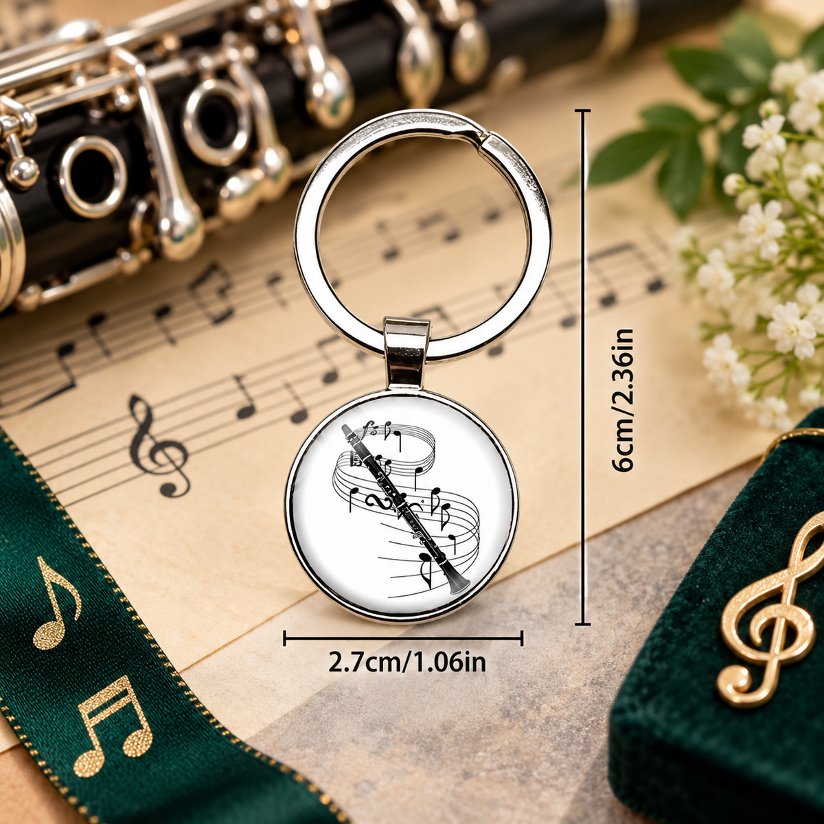 Back and White Clarinet Glass Keyrings (2 x Pack)