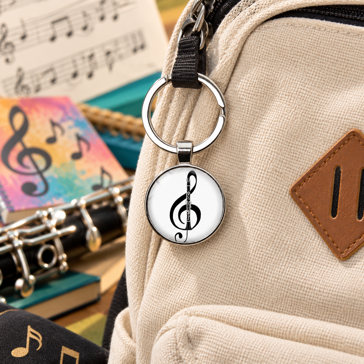 Back and White Clarinet Glass Keyrings (2 x Pack)