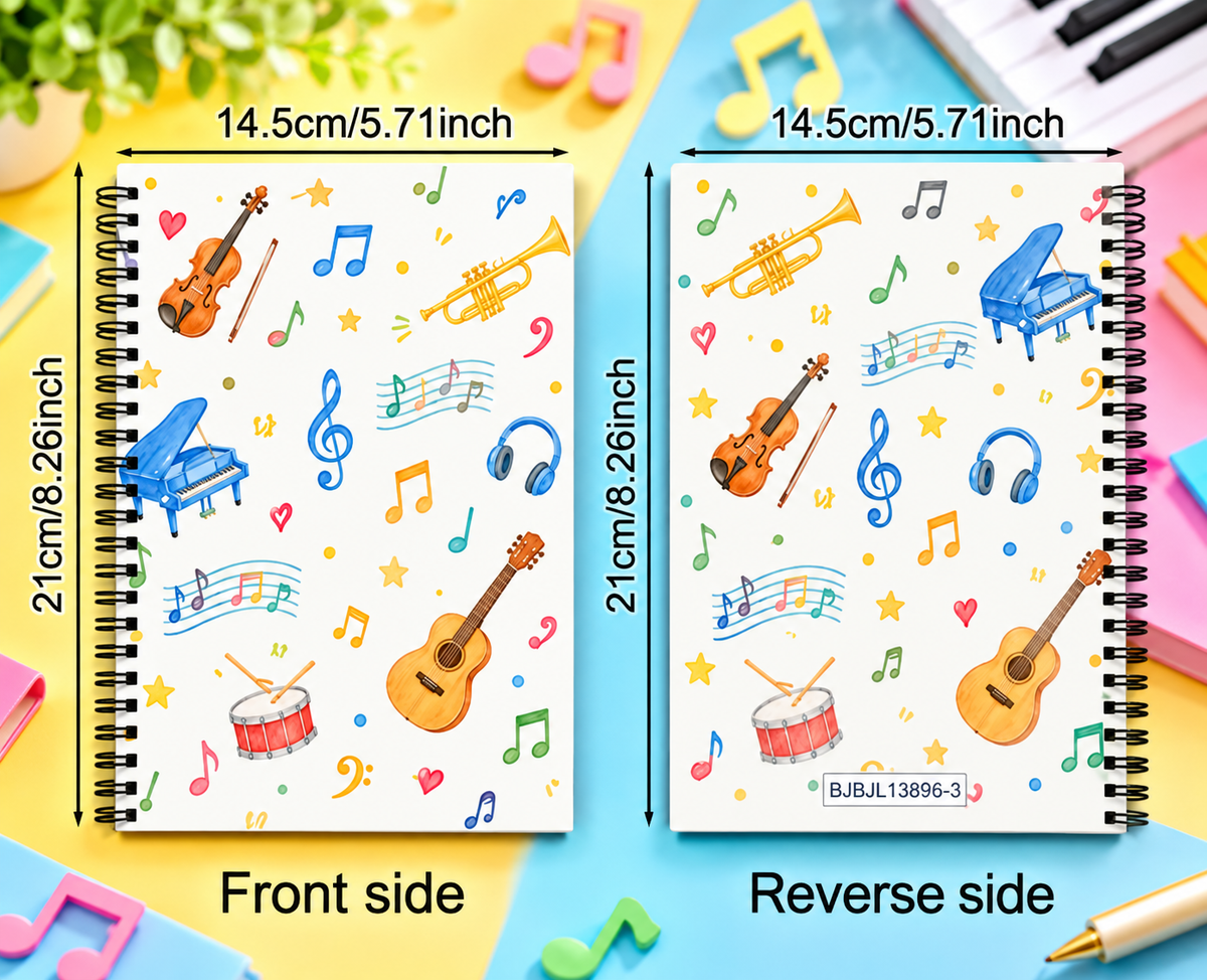 A5 Watercolor Musical Instruments Spiral Notebook (60 Pages)