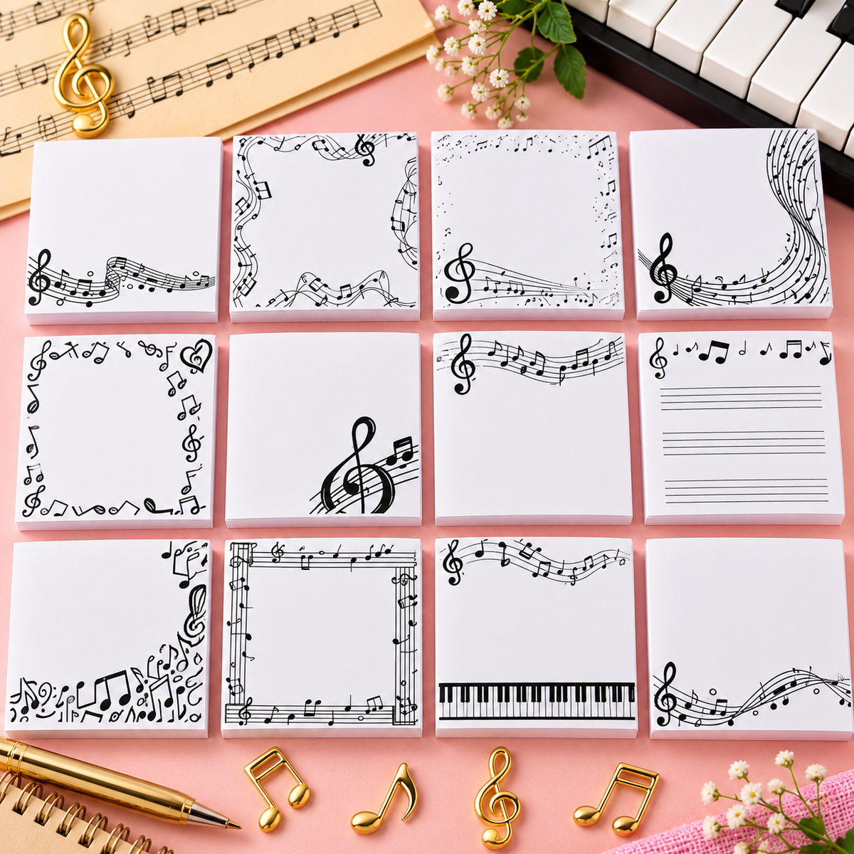 Music Sticky Notes – 4 Pad Set (80 Sheets) – Assorted Musical Designs
