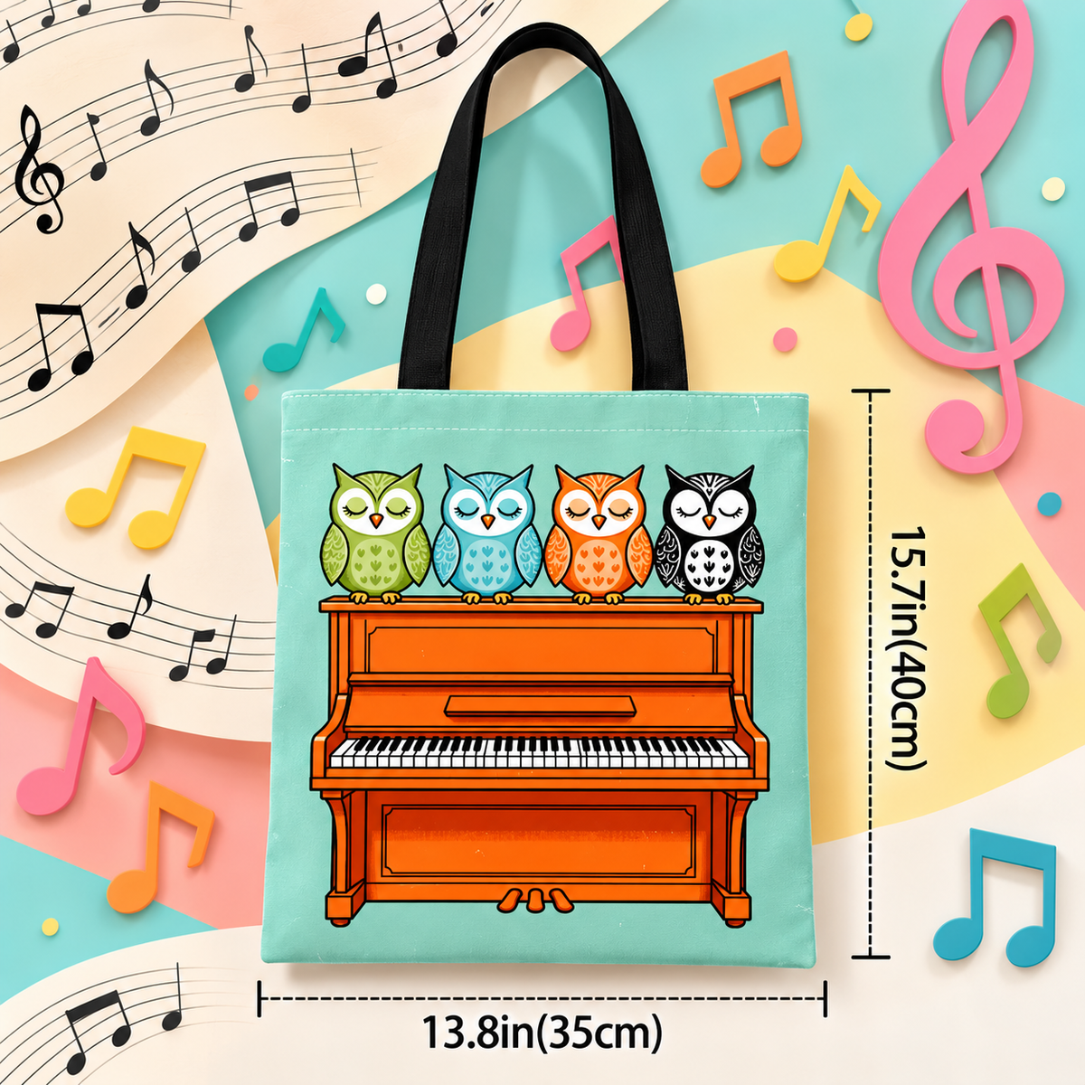Musical Owls on Piano Tote Bag – 40cm x 35cm