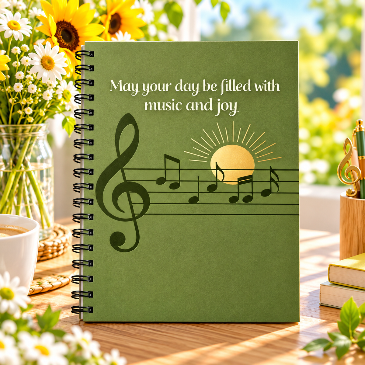 A5 Olive Green Music & Joy Spiral Notebook (60 Pages)