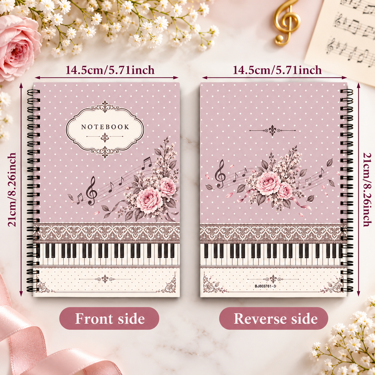 A5 Purple Polka Dot Retro Piano Spiral Notebook (60 Pages)