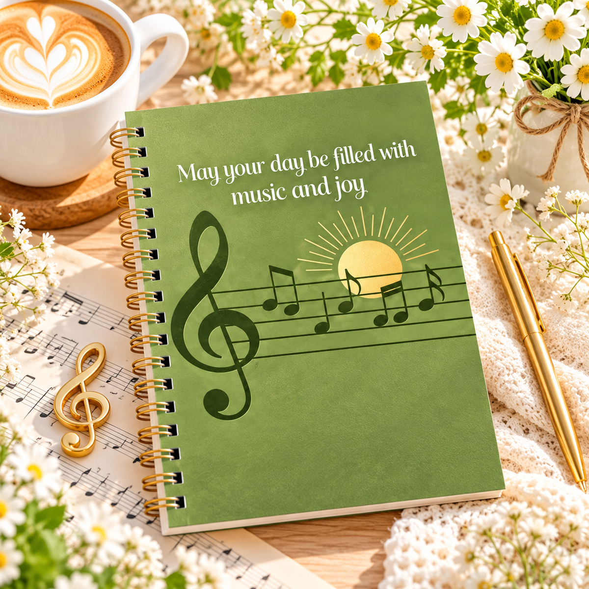 A5 Olive Green Music & Joy Spiral Notebook (60 Pages)