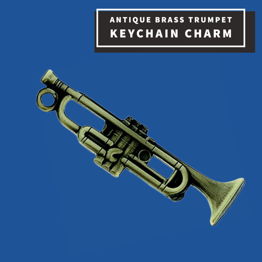 Antique Brass Trumpet Keychain Charm Giftware