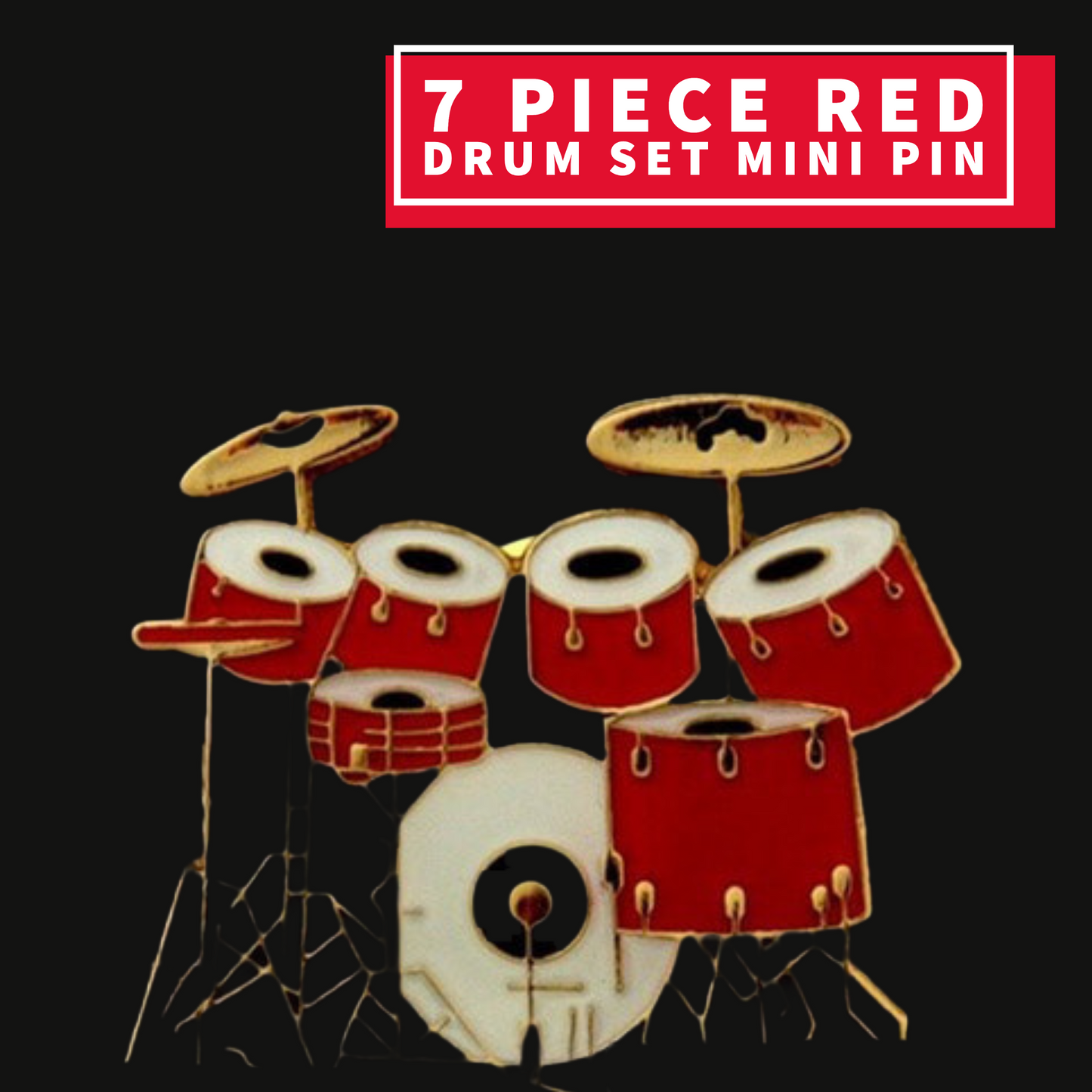 7 Piece Red Drum Set Mini Pin