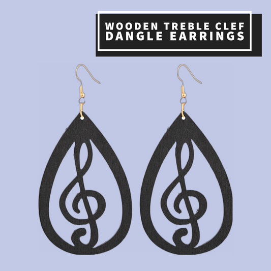 Wooden Treble Clef Dangle Earrings (Black)