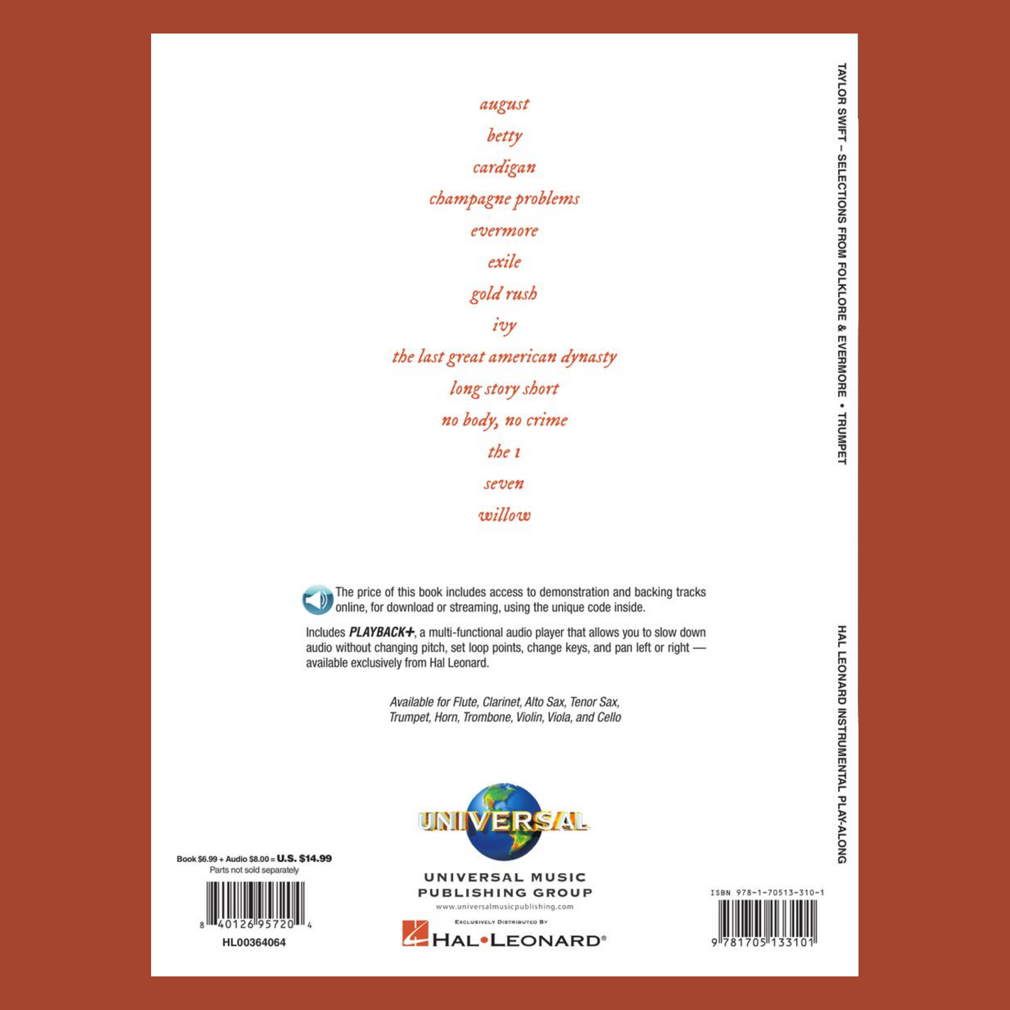 Taylor Swift - Folklore & Evermore Trumpet Play Along Book/Ola