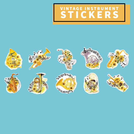 Vintage Floral Instrument Sticker Set (20 pieces)