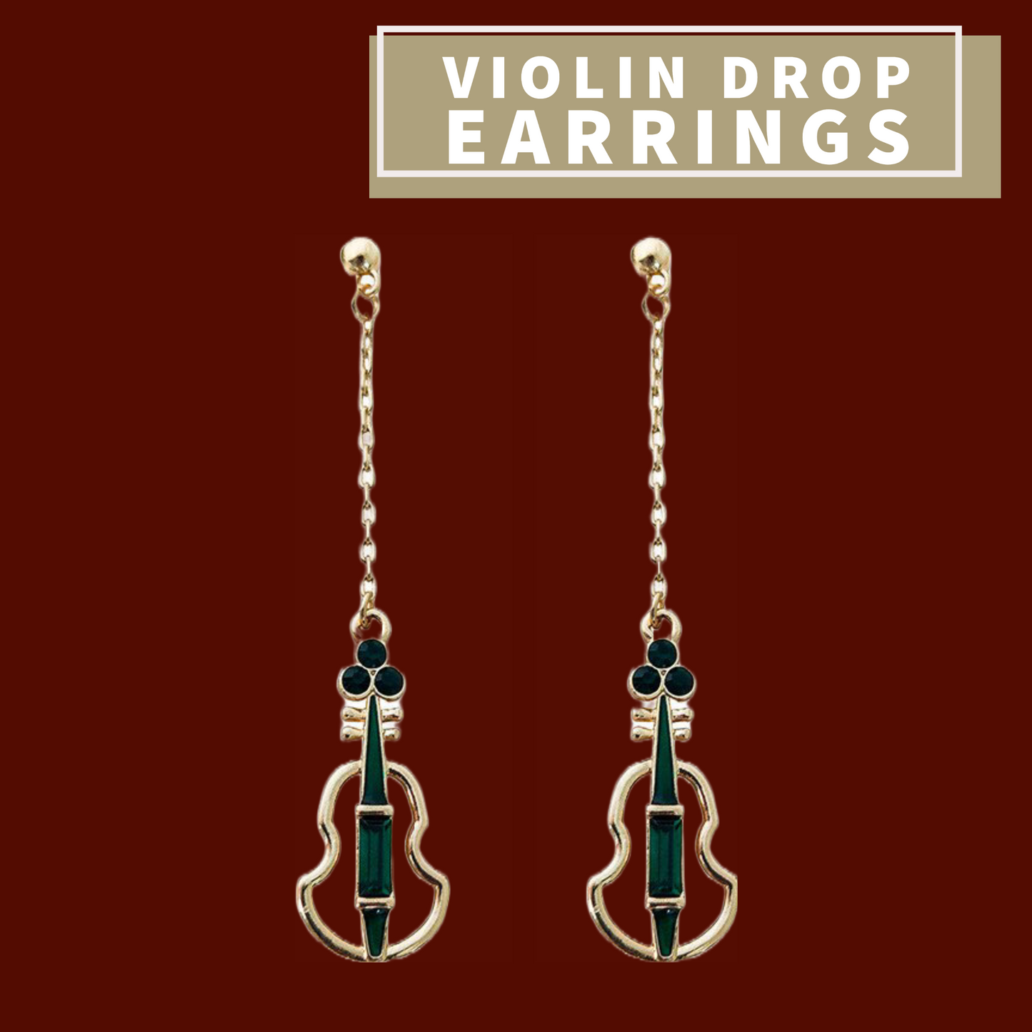 Emerald Green Violin Dangle Earrings