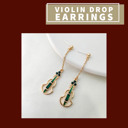 Emerald Green Violin Dangle Earrings