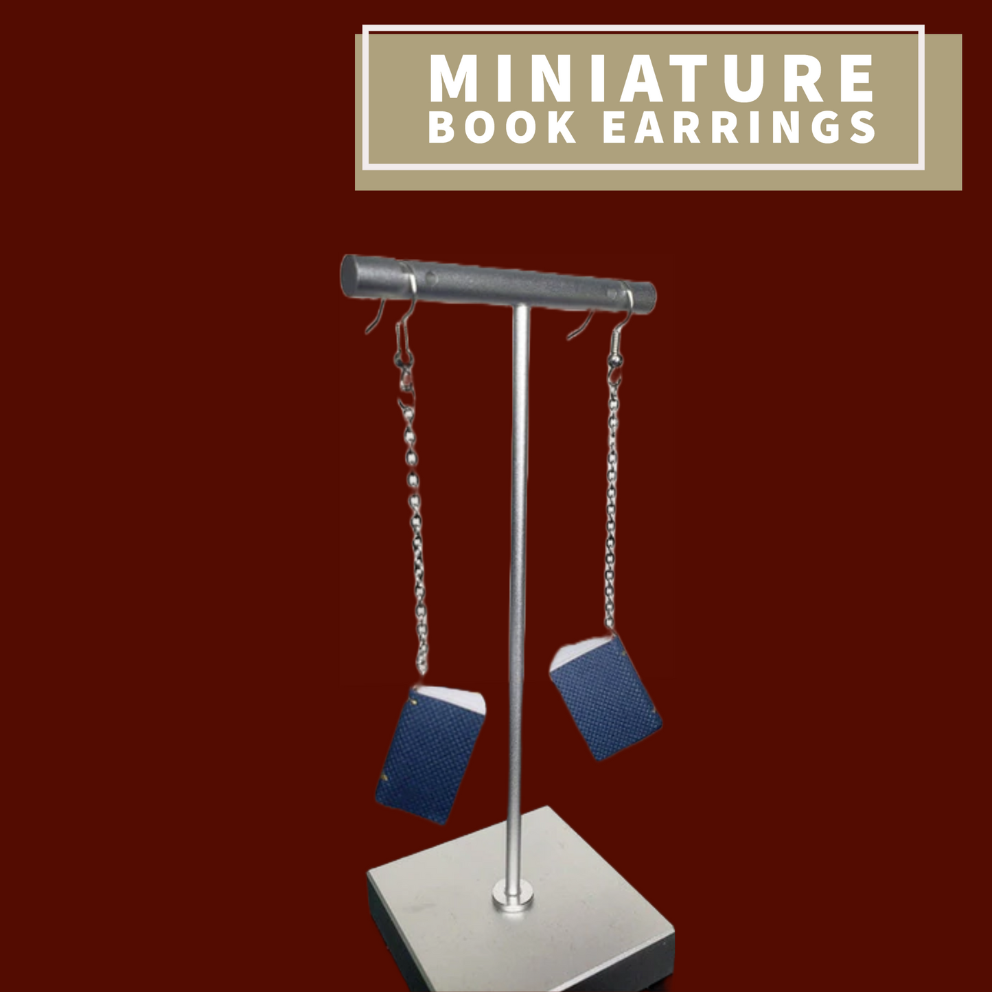 Miniature Book Earrings with Opening Pages (Blue)