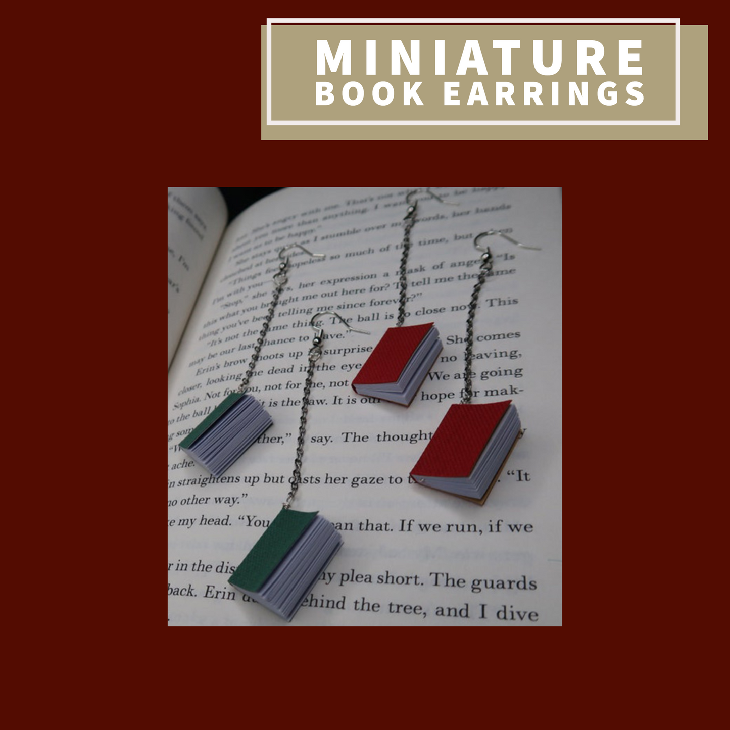 Miniature Book Earrings with Opening Pages (Burgundy)