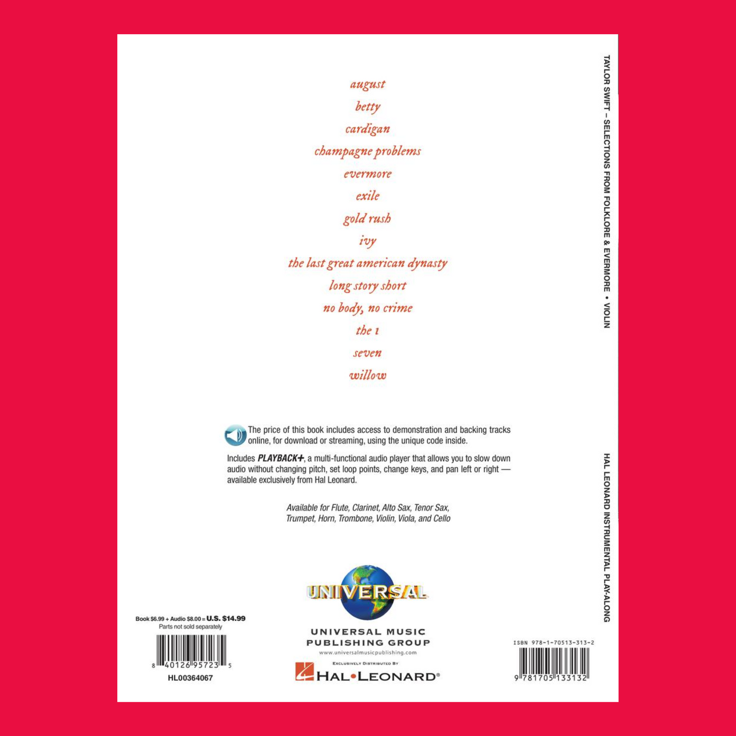 Taylor Swift - Folklore & Evermore Violin Play Along Book/Ola