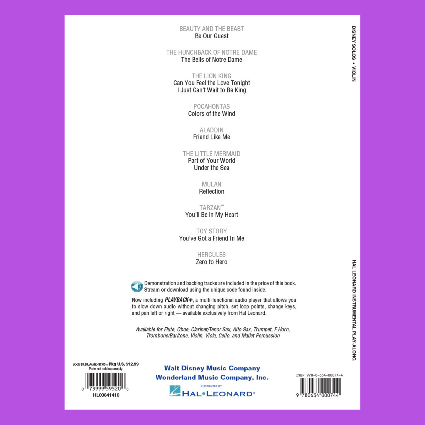 Disney Solos - Violin Play Along Book/Ola