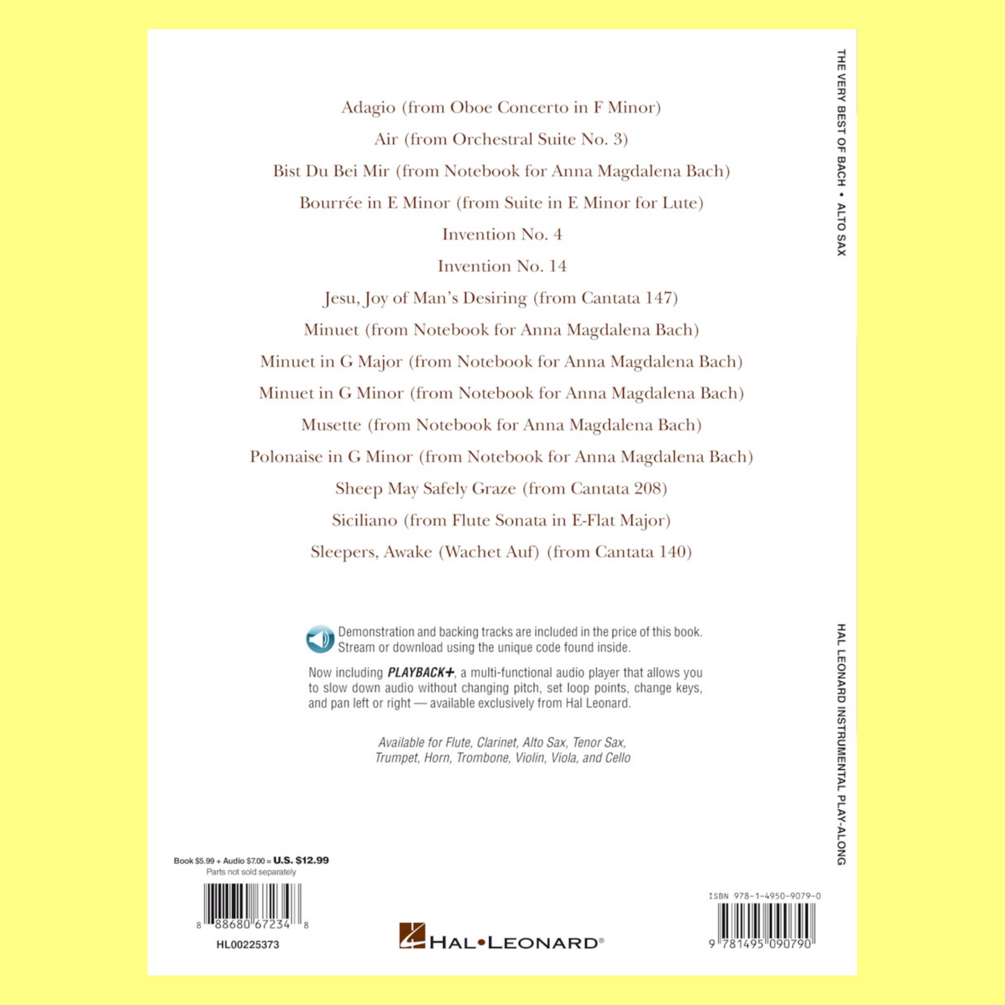 The Very Best Of Bach For Alto Saxophone - Play Along Book/Ola