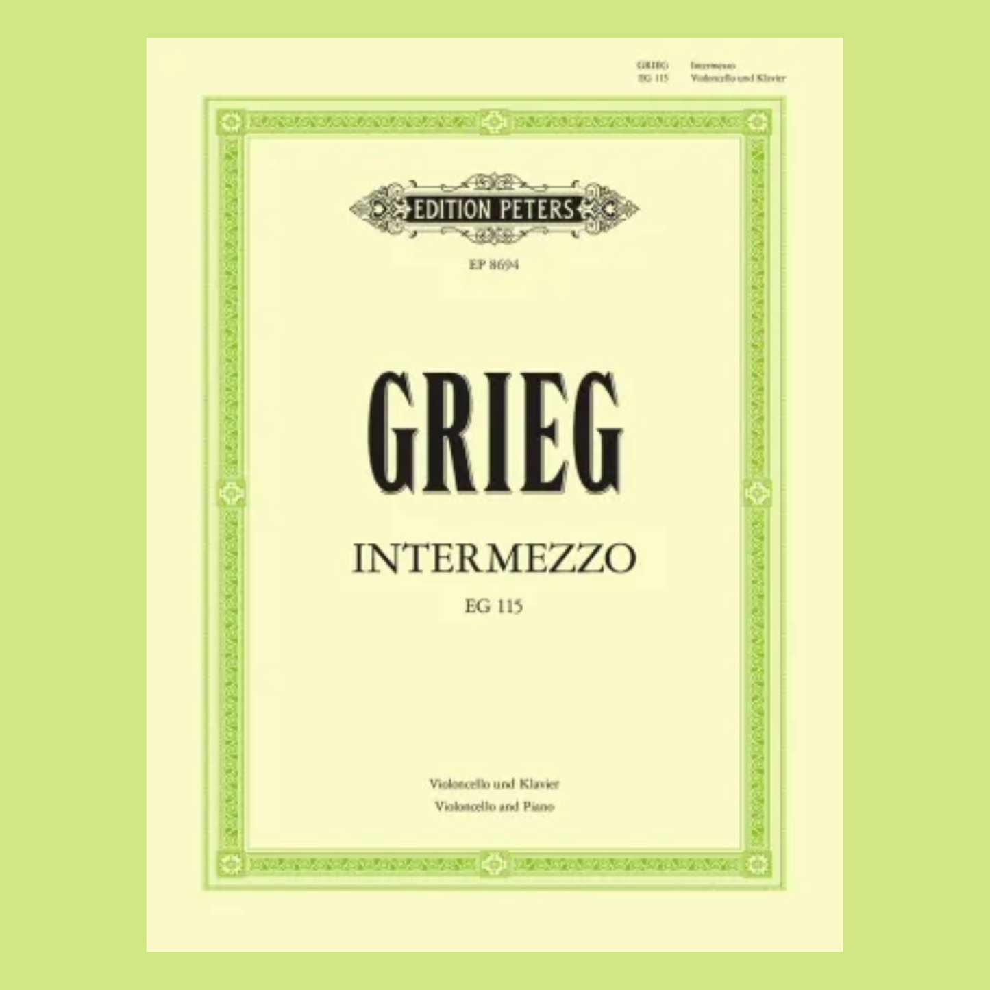 Grieg - Intermezzo For Cello with Piano Accompaniment Book